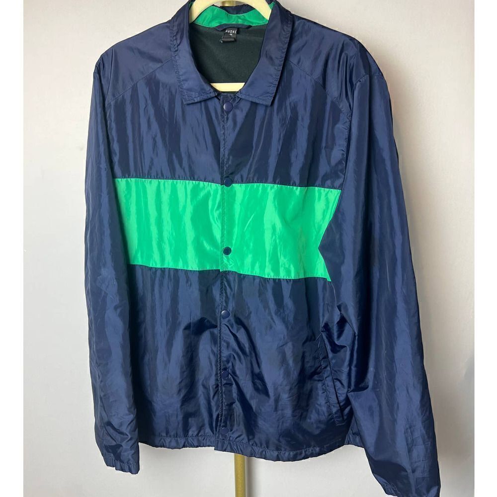 Rhone Lined Windbreaker Jacket Blue Green Polyester Button Up Size XL